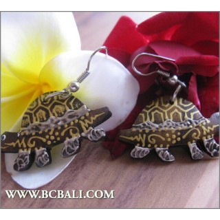 Ladies Earrings Turtle Carving Wooden Painting